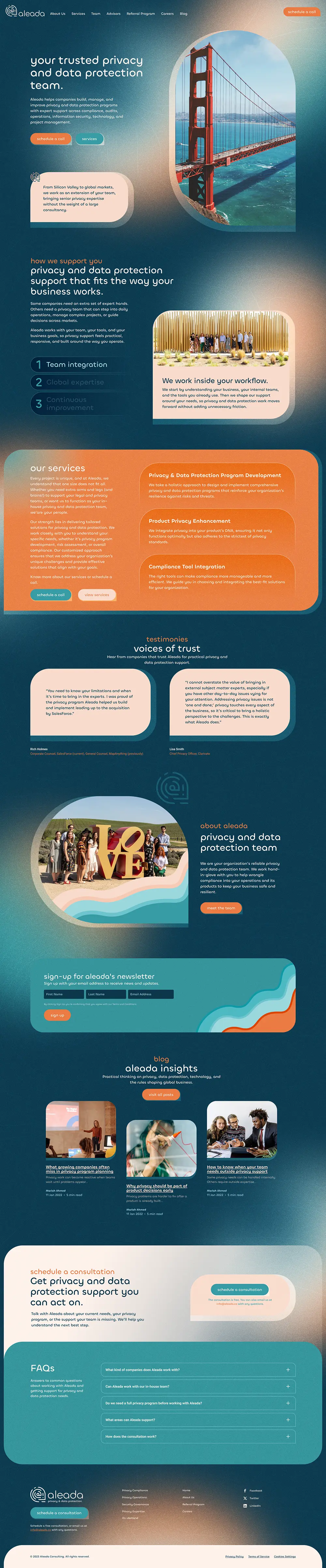 Aleada Consulting homepage after redesign