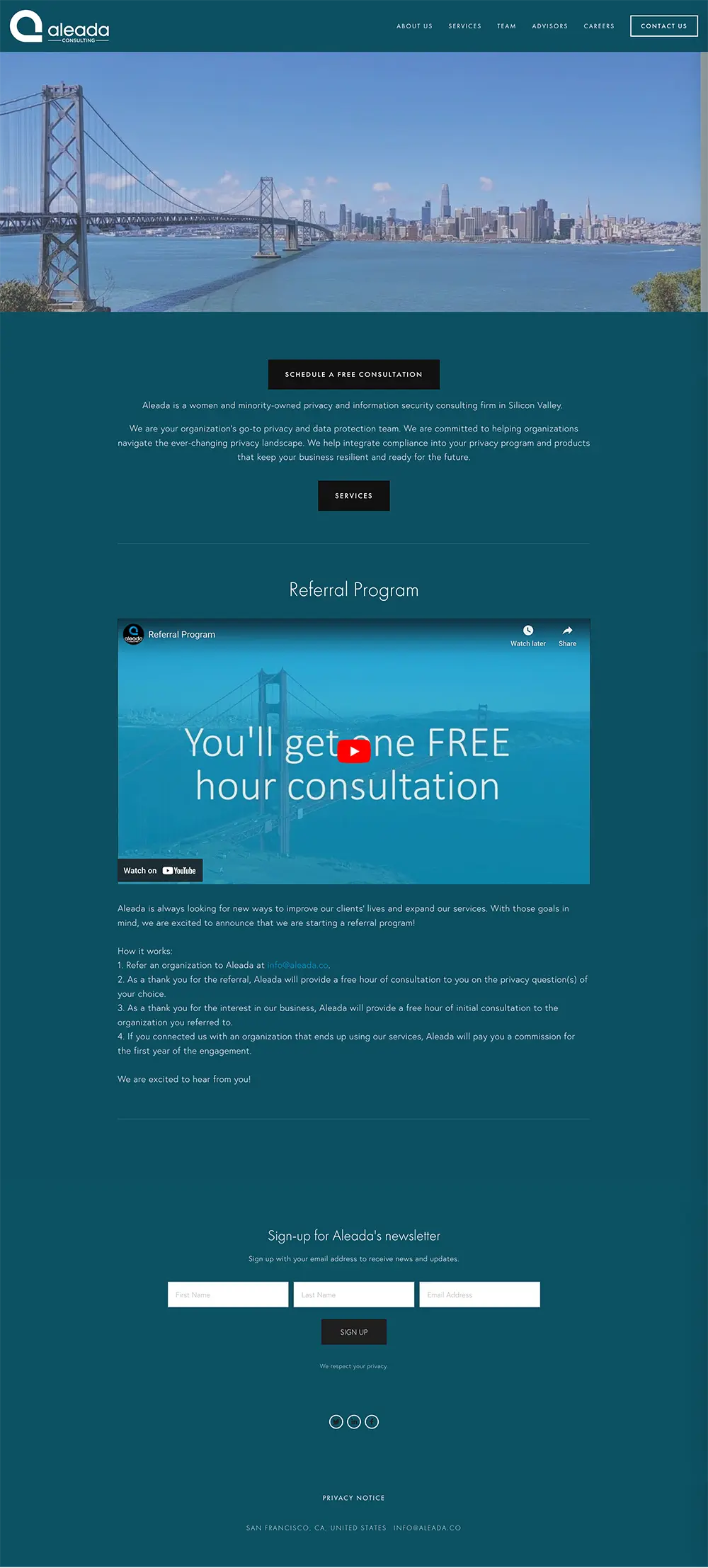 Aleada Consulting homepage before redesign