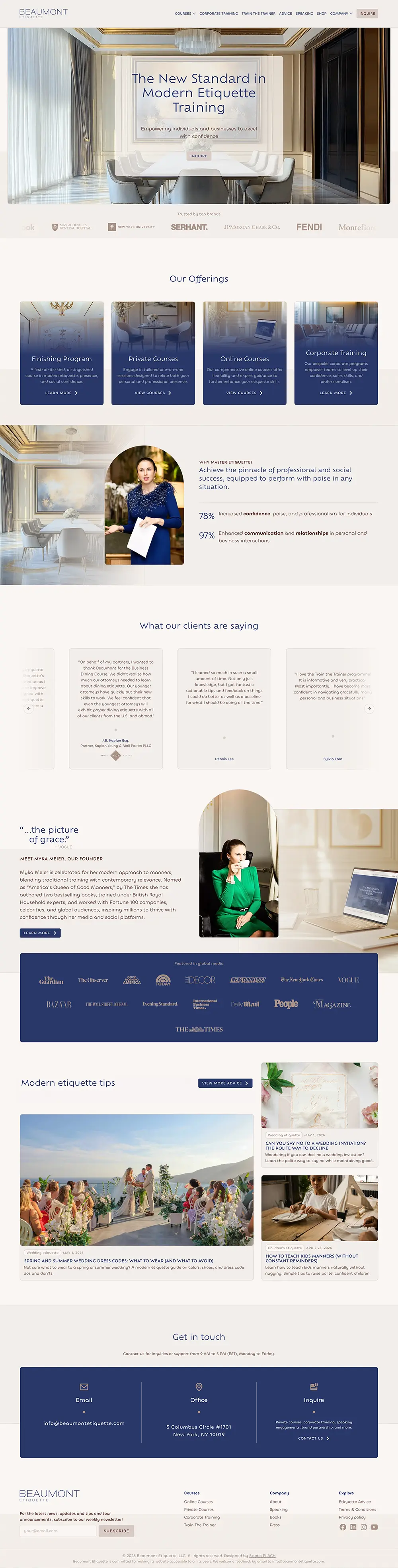 Beaumont Etiquette homepage after redesign