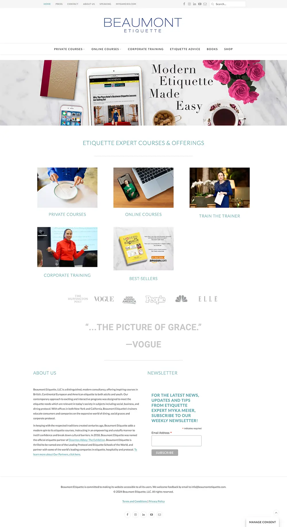 Beaumont Etiquette homepage before redesign
